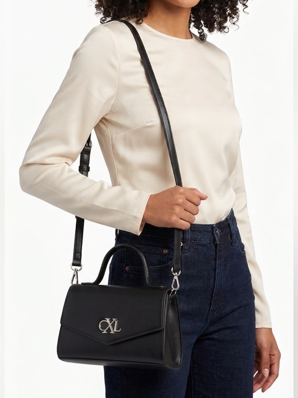 NWT CXL by Christian Lacroix Laine Matte Patent Crossbody Bag Purse Black